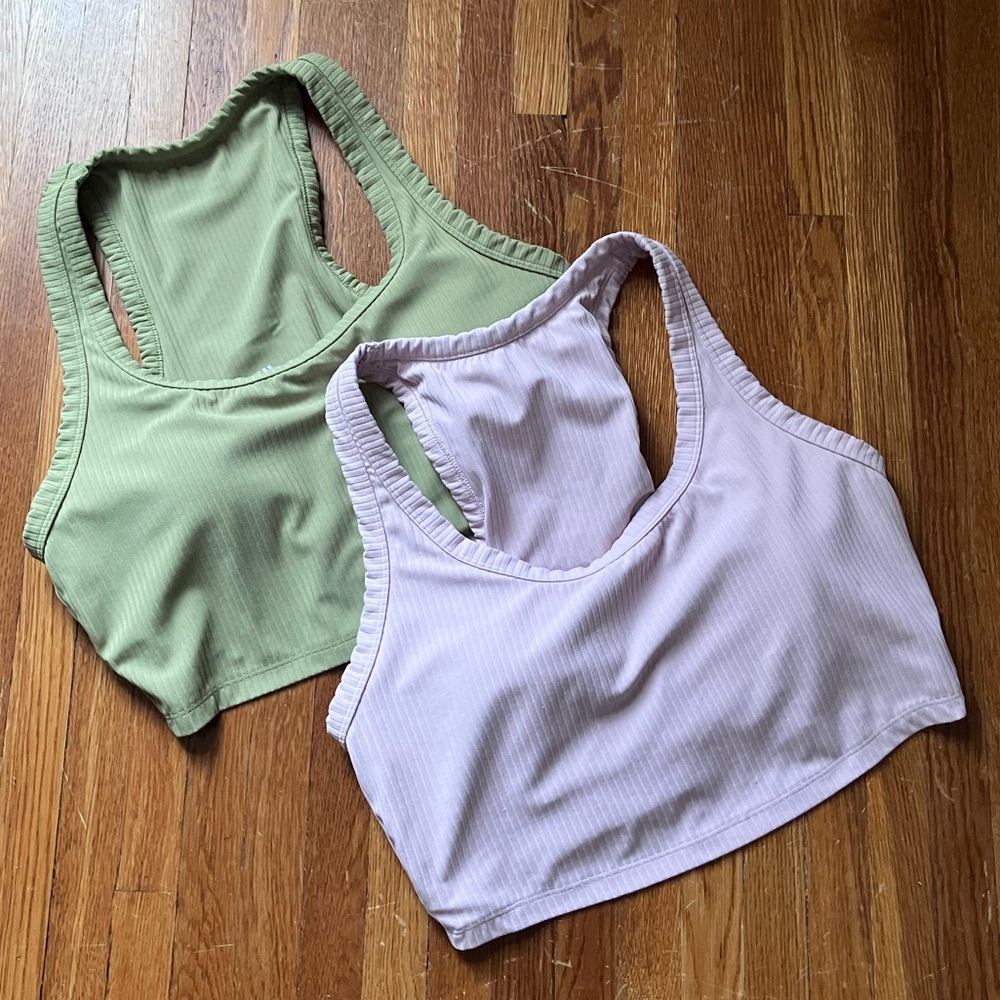 All in Motion long line sports bra size large bundle olive green & lilac cropped